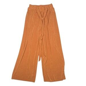 I Believe Womens Wide Leg‎ Textured Tie Waist Pants Burnt Orange Rust Size M